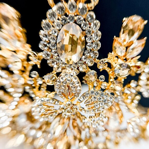 Champagne crystal tiara, Bridesmaid flower tiara, Birthday crown, Prom Hairpiece - Picture 3 of 8